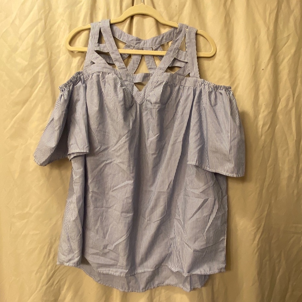 Crown & Ivy blue and white striped Blouse